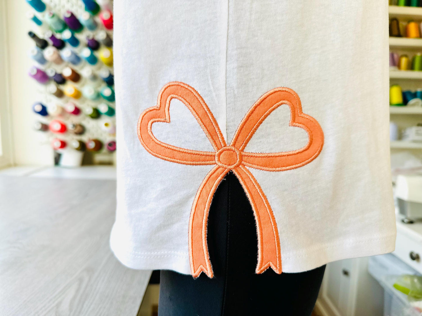 Heart Shape Ribbon Side Bow Applique