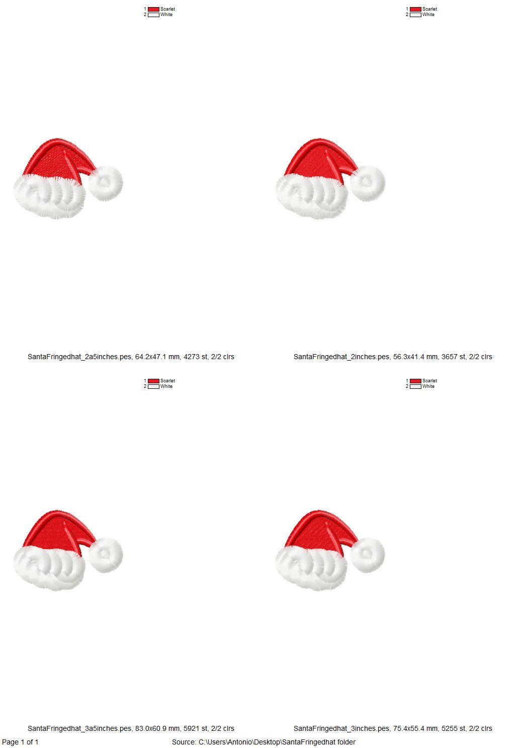 Small Mini Santa hat fringed fluffy Christmas machine embroidery
