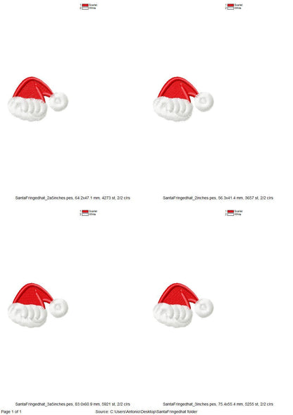 Small Mini Santa hat fringed fluffy Christmas machine embroidery