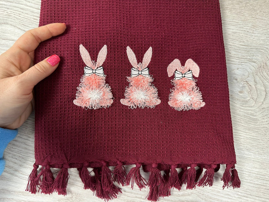 Fringed Easter Bunny with Bow Set of 2