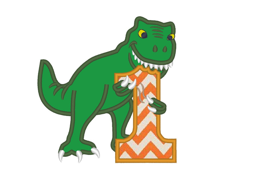 T-rex dinosaur Birthday number one 1 machine embroidery Birtday outfit