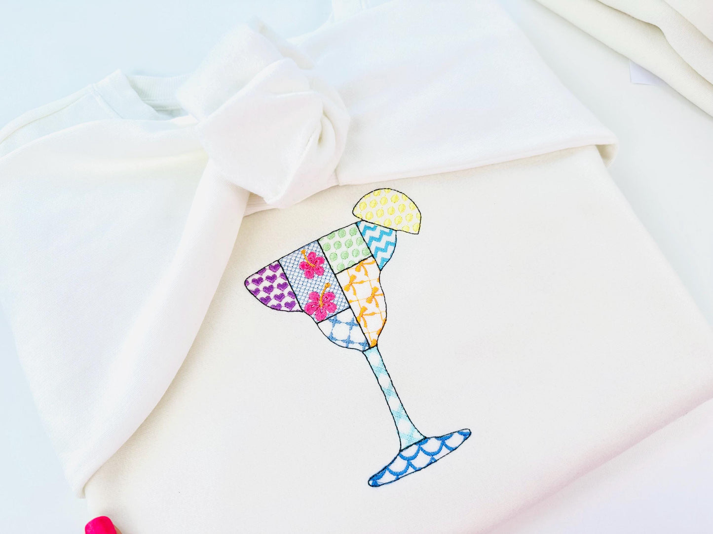 Patchwork Summer Martini Cocktail or Dessert Drink Glass beach pool