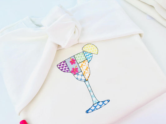 Patchwork Summer Martini Cocktail or Dessert Drink Glass beach pool