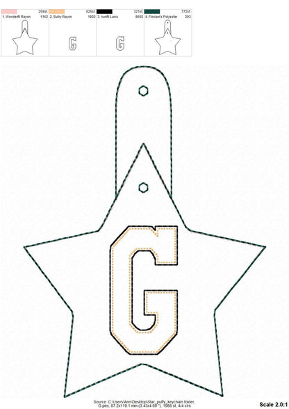 Special Puffy foam Star shape Key Fob snap tab Monogram A-Z machine