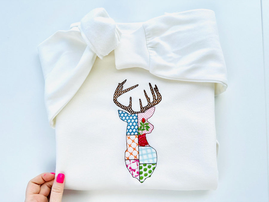 Patchwork Deer Head patterned Buck Deer face machine embroidery designs