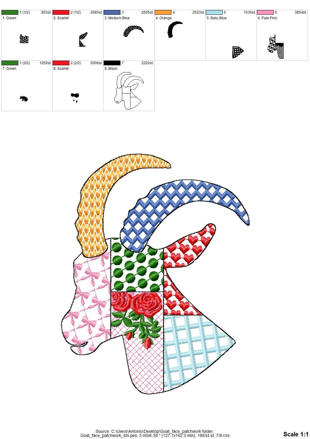 Patchwork Goat face Farm animal patterned Goat head silhouette outline