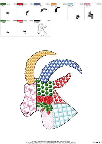 Patchwork Goat face Farm animal patterned Goat head silhouette outline