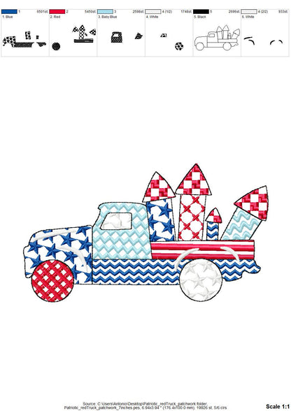 Patriotic Patchwork Red Truck patterned Truck outline boys machine