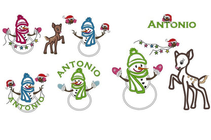 Winter Snowman SET of 11 designs, machine embroidery applique designs