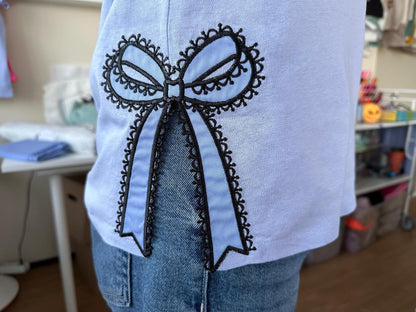 Side Split Seam Lace Bow Applique