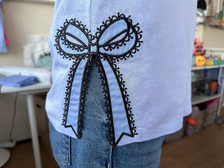 Side Split Seam Lace Bow Applique