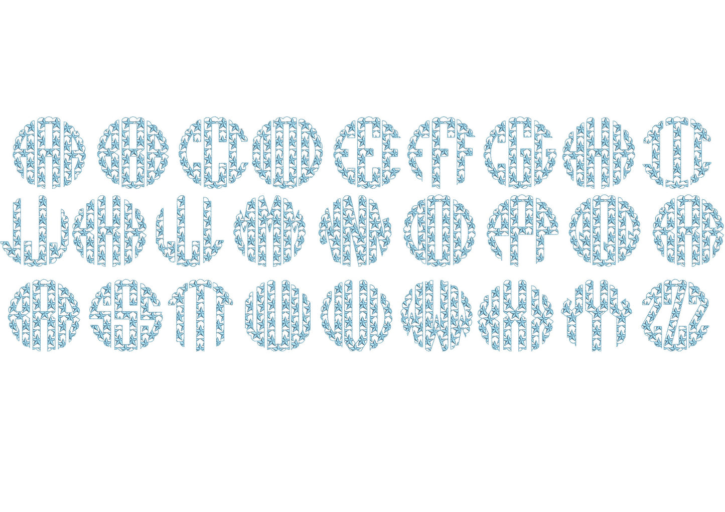 Star Patriotic Scalloped Monogram DST files