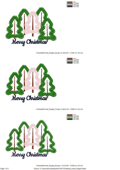 Fringed Christmas Tree Outline 3 In A Row