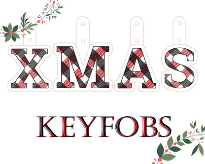 Christmas Gingham Monogram Keychain