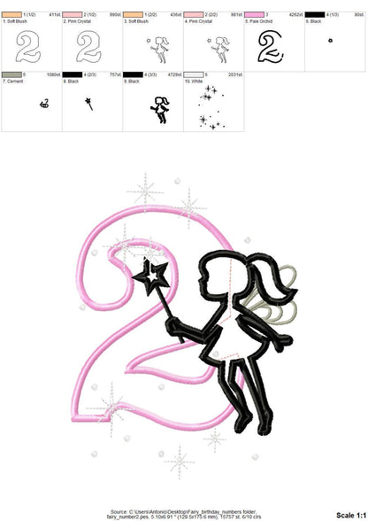 Little Fairy Outline Birthday Numbers Applique
