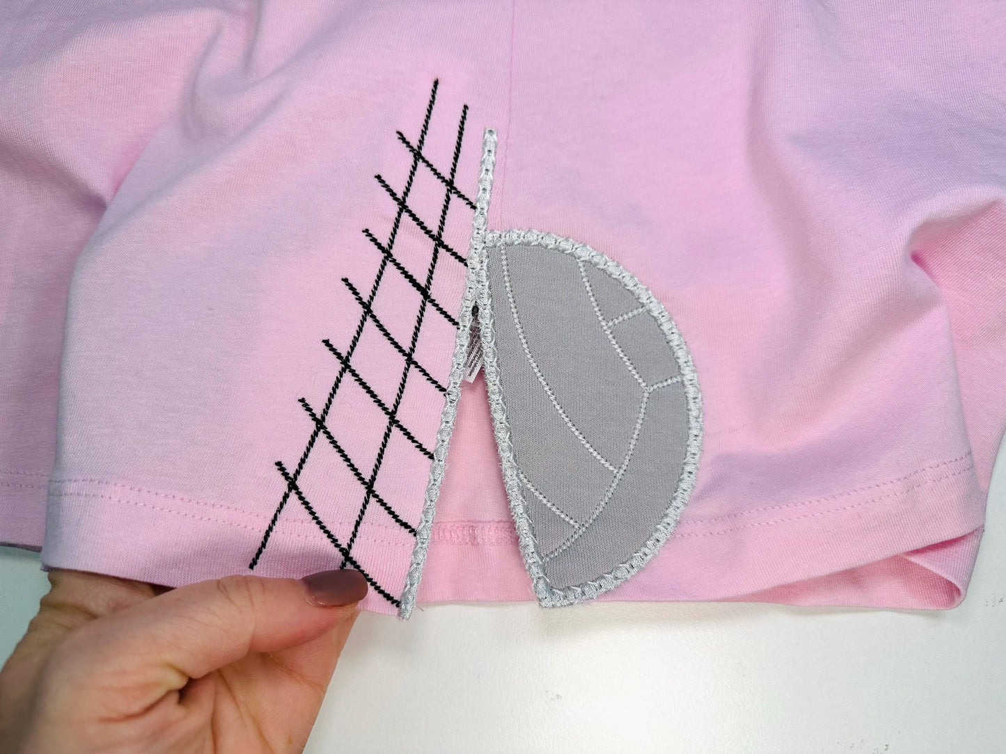 Sports Volleyball split seam side bow Applique machine embroidery