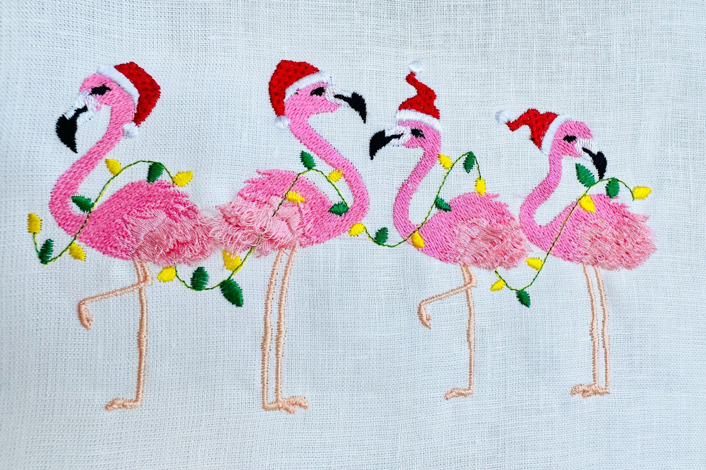 Christmas Fringed Flamingo in a row