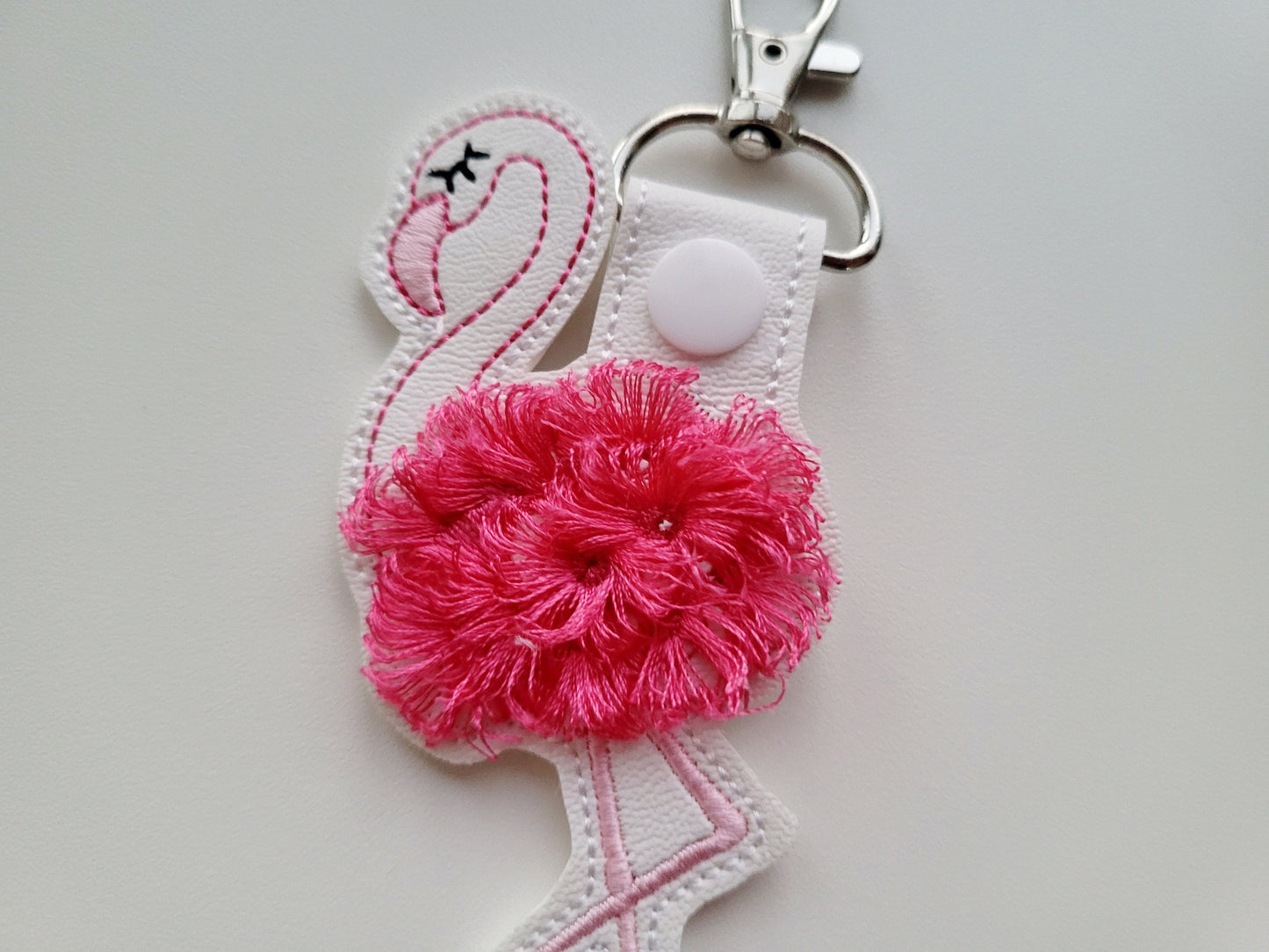 Fringed Fluffy Flamingo Keychain