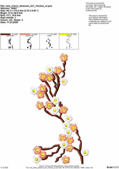 Cherry Blossom mini for embroidery hoops 4x4, 5x7 and 6x10