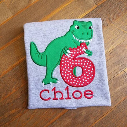 T-rex dinosaur Birthday number six 6 machine embroidery Birthday outfit