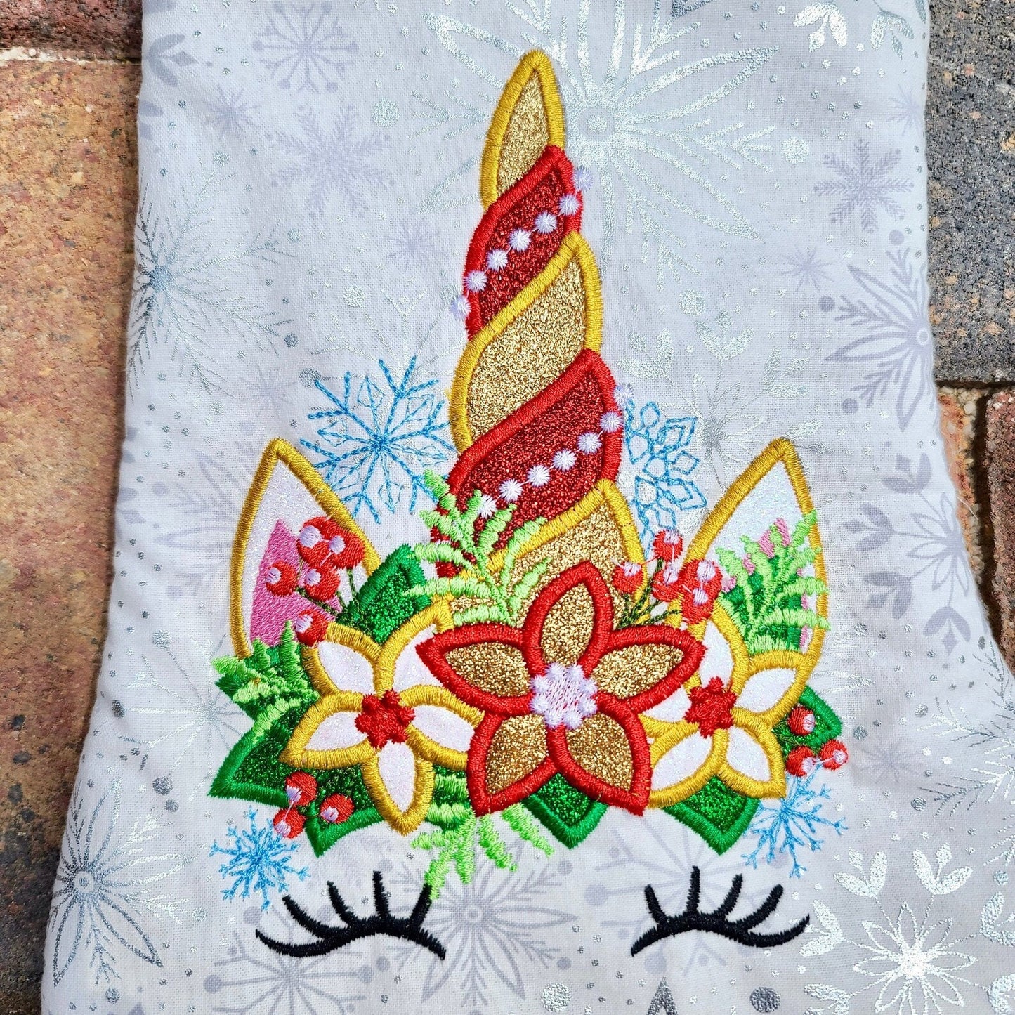 Christmas Unicorn Head with Floral Crown