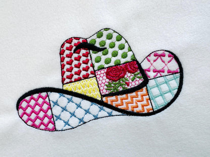 Patchwork Cowboy Hat patterned silhouette outline machine embroidery