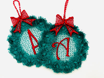 Christmas Fringed Wreath Ornament with Monogram