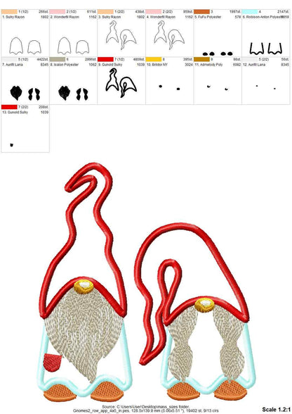 Two gnomes in a row Merry Christmas Gnome Applique machine embroidery