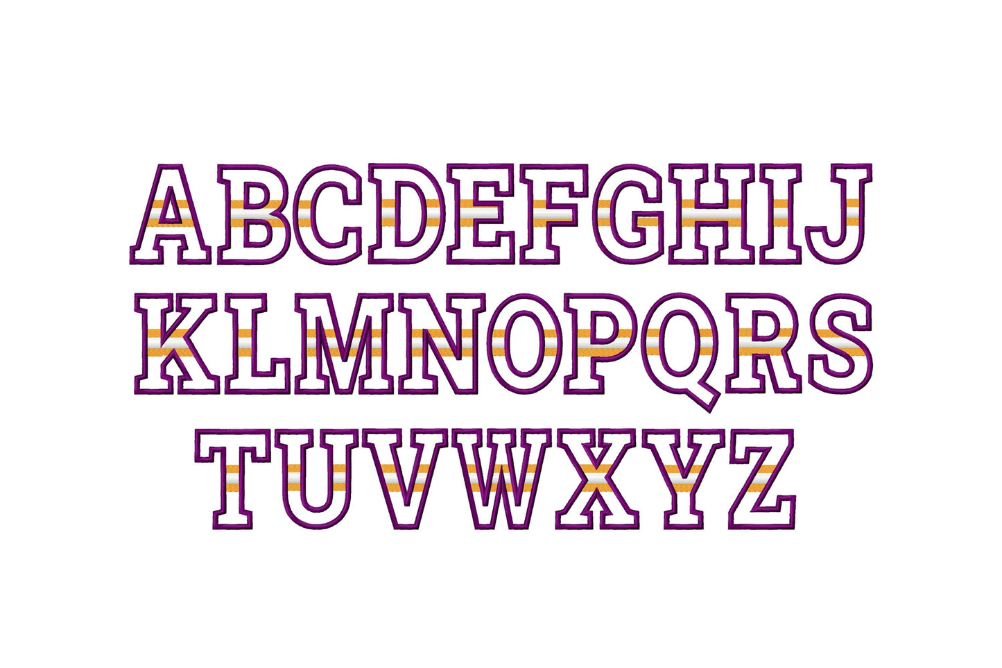 Striped FONT Applique Sports stripes alphabet monogram letters Block