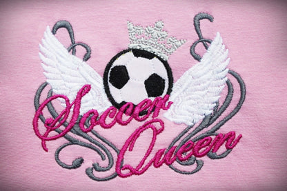 Soccer Queen simply and with curls grafiti on background machine