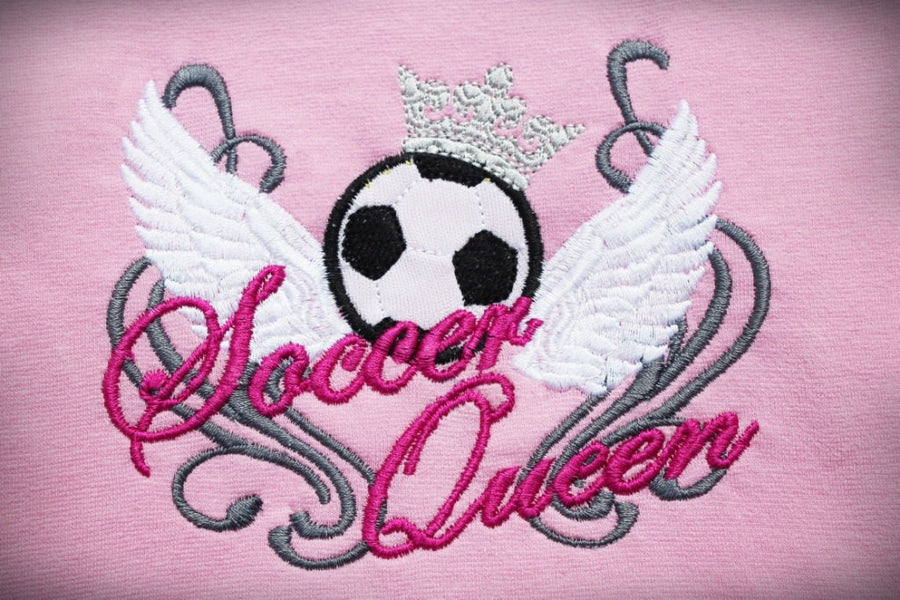 Soccer Queen simply and with curls grafiti on background machine