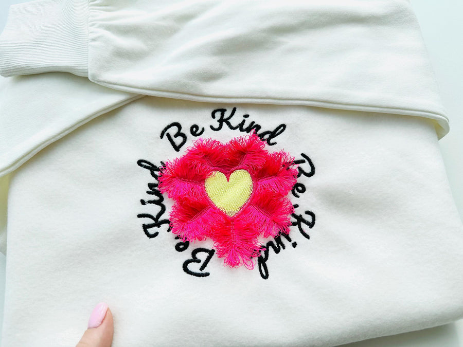 Saying Be Kind with Fringed Heart