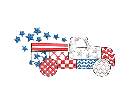 Patriotic Patchwork Red Truck with Stars patterned Truck outline