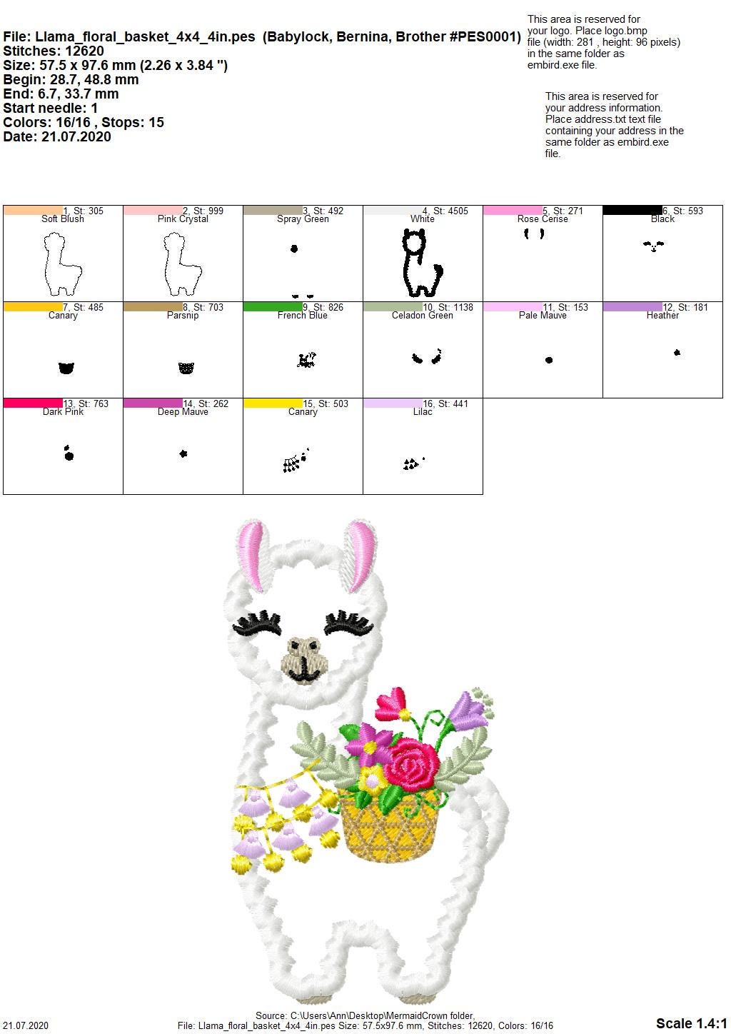 Floral Summer Llama Alpaca Applique