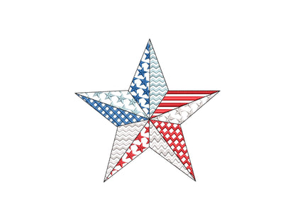 Patchwork US flag Patriotic Star outline stars and stripes patterned