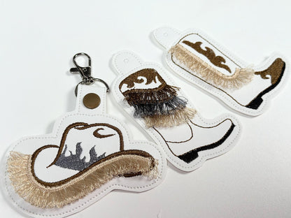 Fringed Hot Cowboy Boots and Hat Keychain