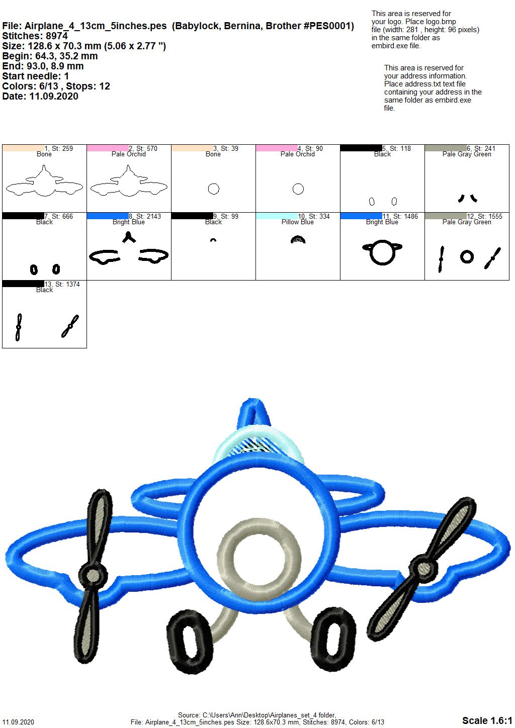 Airplane Applique Set of 4