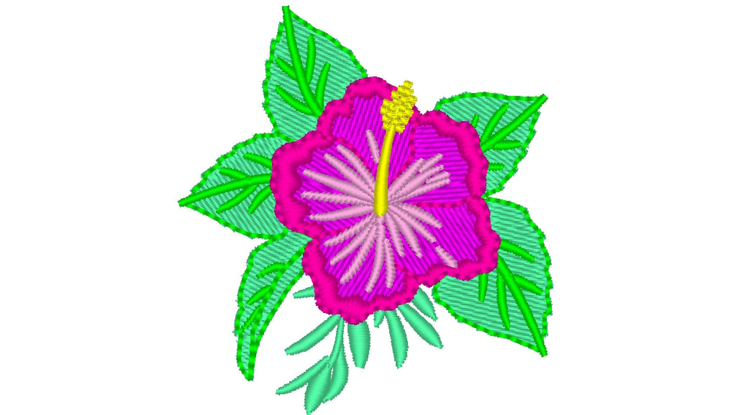 Tropical small Mini Fill stitch Hibiscus flower, Hawaii summer flowers