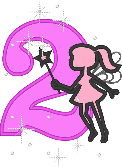 Little Fairy Outline Birthday Numbers Applique
