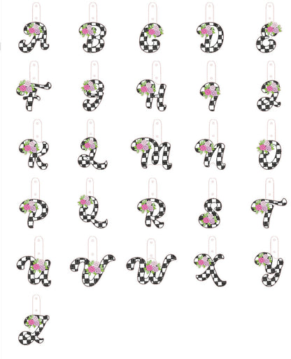 Floral Rose Patterned Monogram Keychain