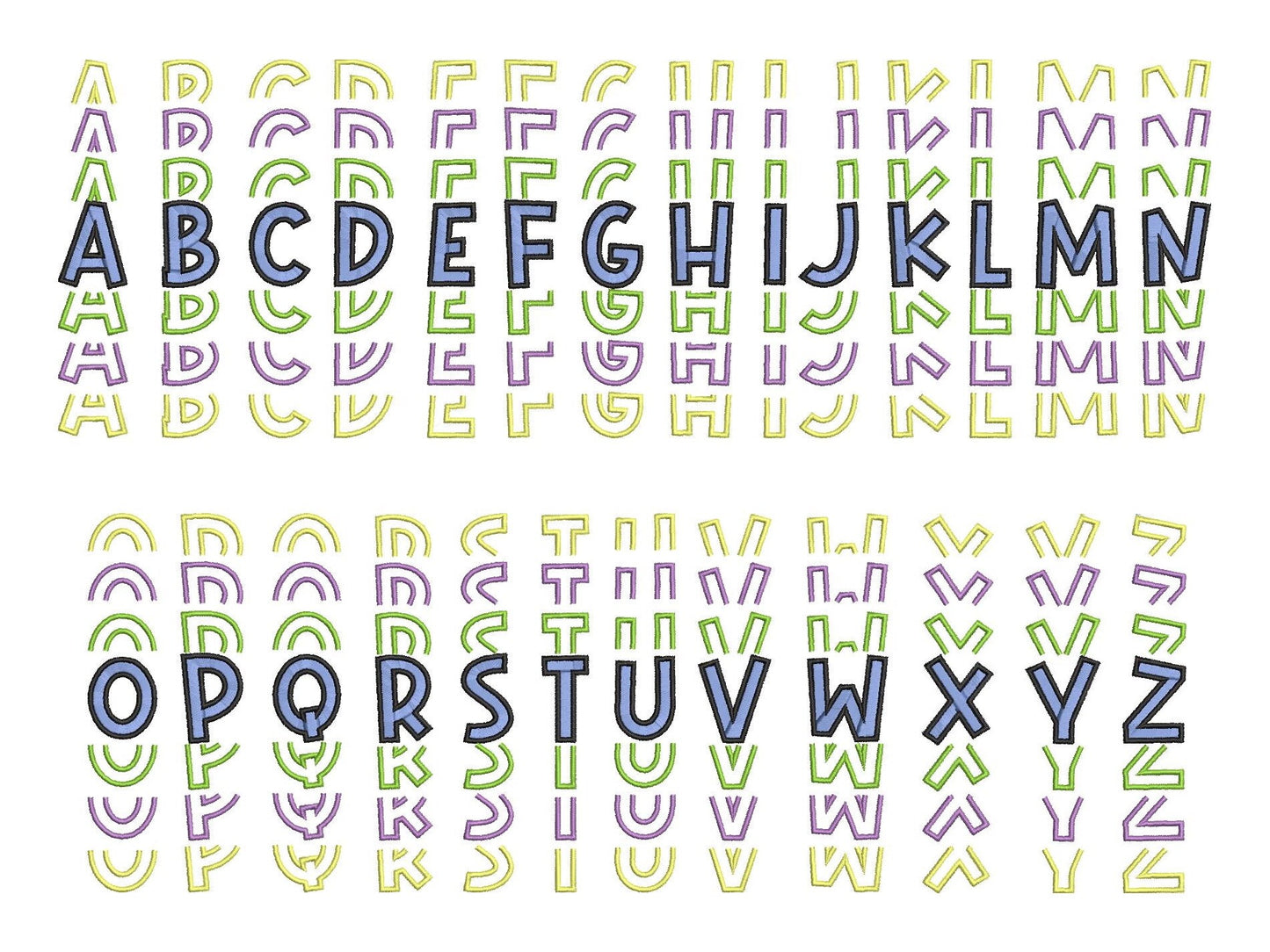 Satin Stitch and Outline Stacked Font