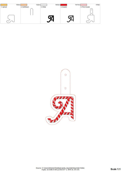 Christmas Candy Cane Monogram Keychain