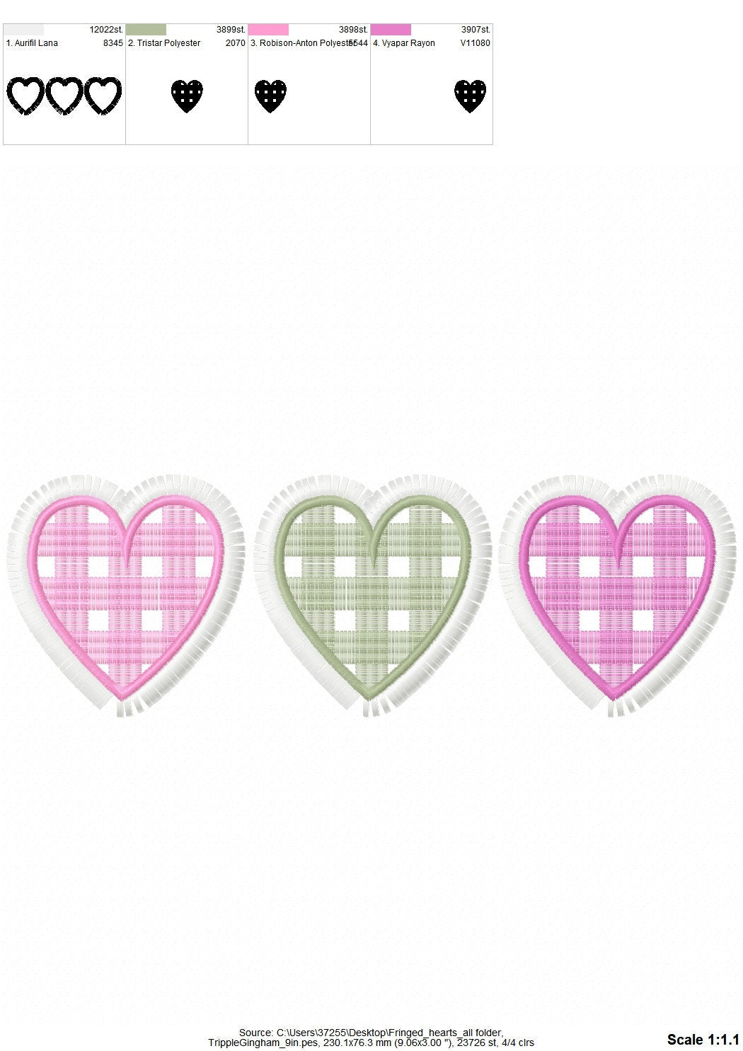 Gingham Plaid Fringed Valentine Heart Trio