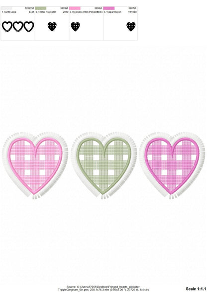 Gingham Plaid Fringed Valentine Heart Trio