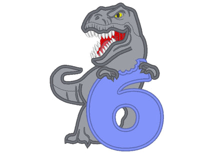 T-Rex Birthday Number Six Applique