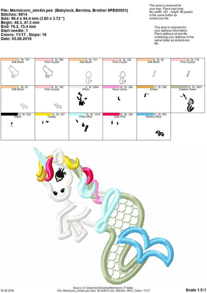 Mermicorn Unicorn Mermaid Applique