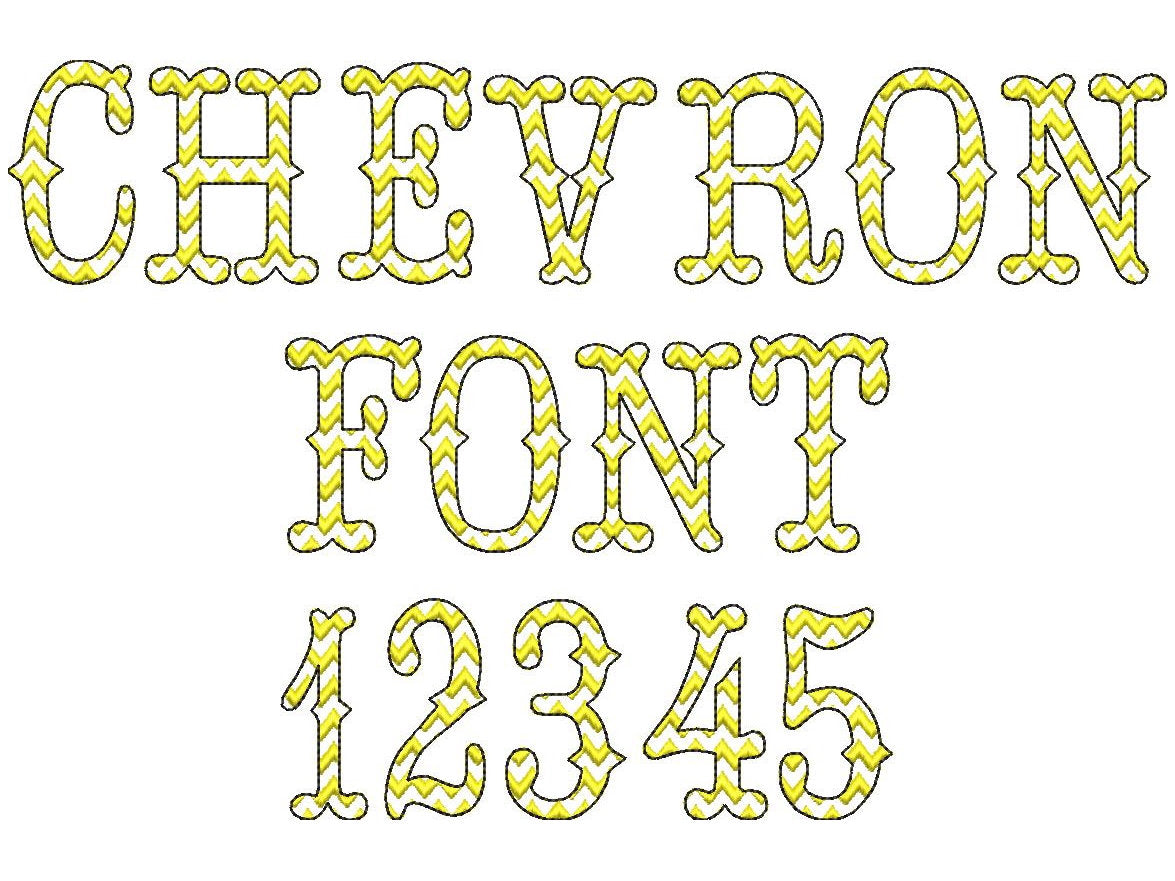 Chevron RIC RAC Western Font light sketch outline machine embroidery