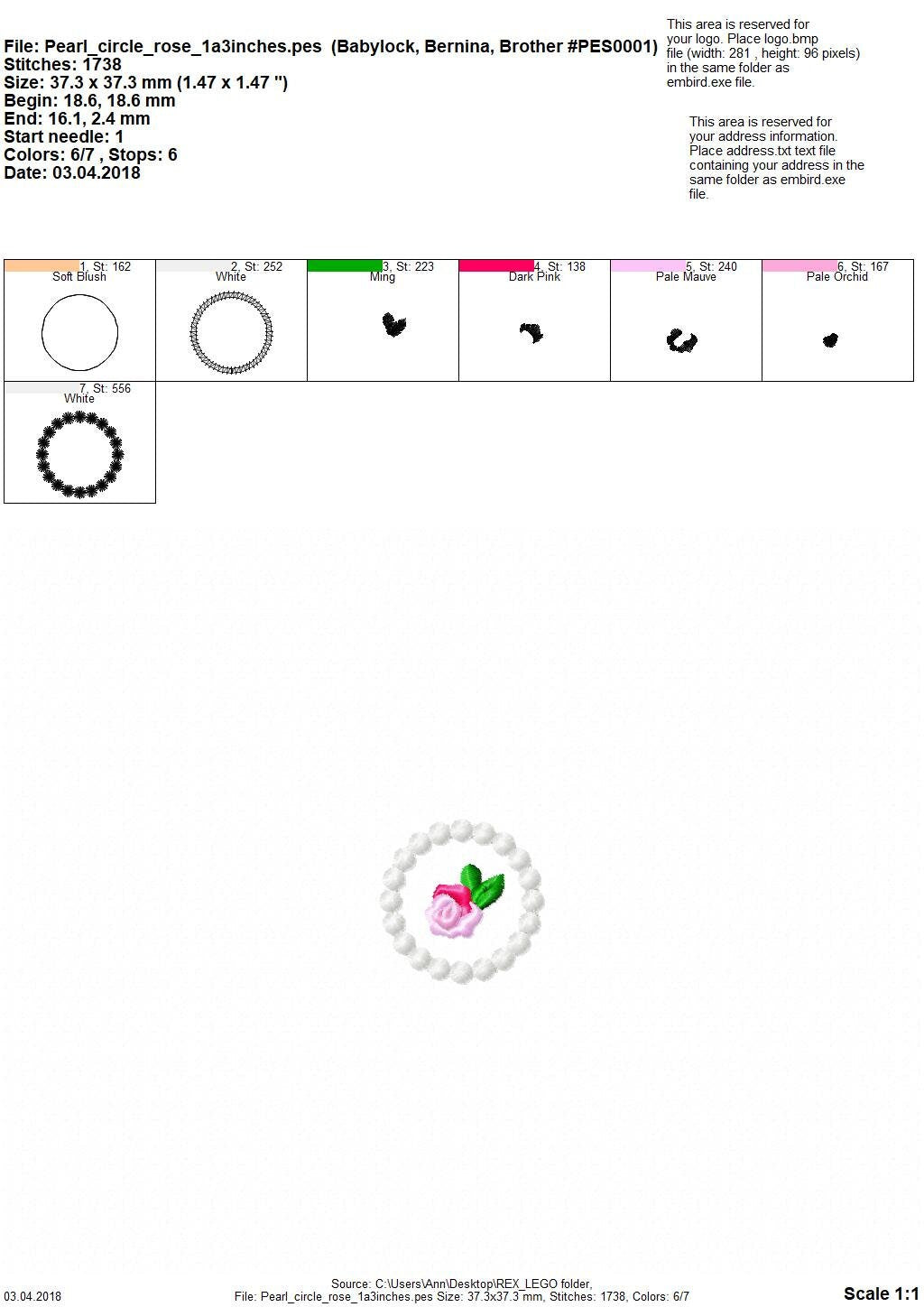 Accent Mini Rose in Pearl Stitch Circle Applique