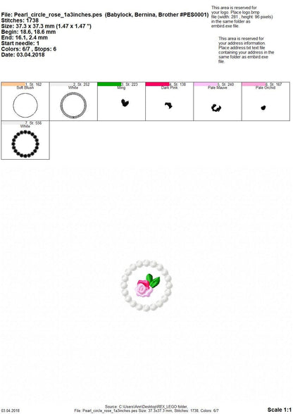 Accent Mini Rose in Pearl Stitch Circle Applique