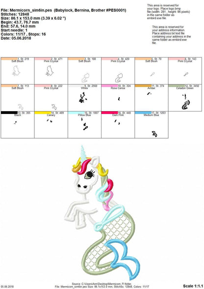 Mermicorn Unicorn Mermaid Applique